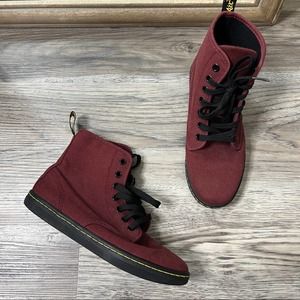 Dr Martens Shoreditch Canvas 7 Eye Lace Up Boots Cherry Red sz 6